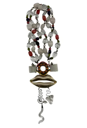 DL Ridge '93 Modernist Surreal Mixed-Media Lip Necklace