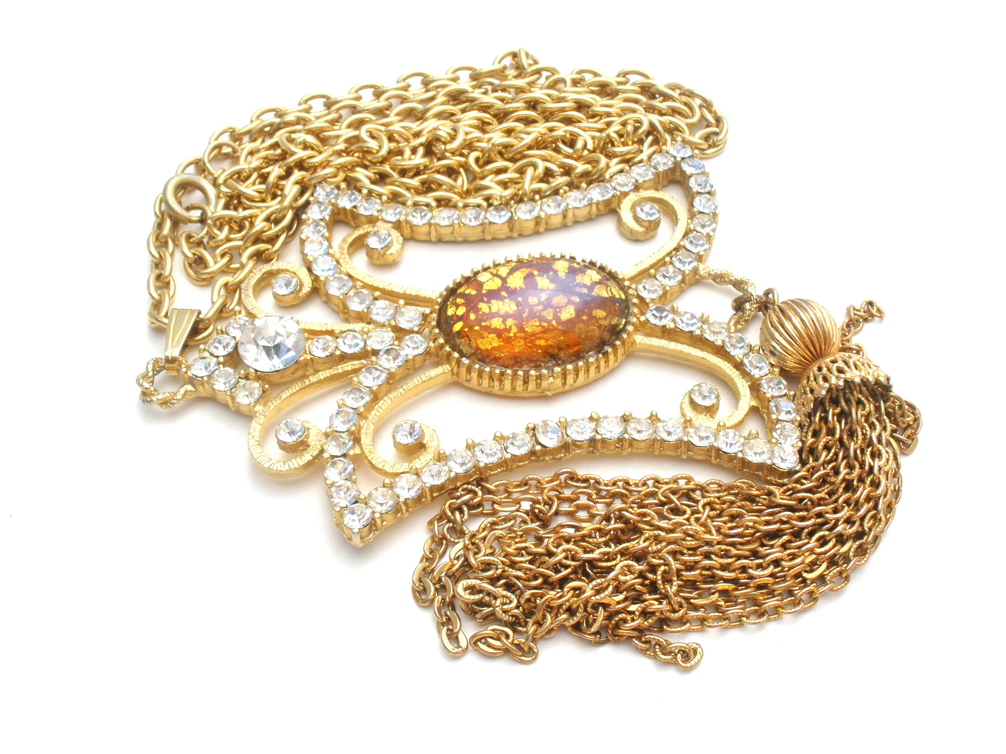 Dodd's Faux Opal & Rhinestone Necklace Vintage