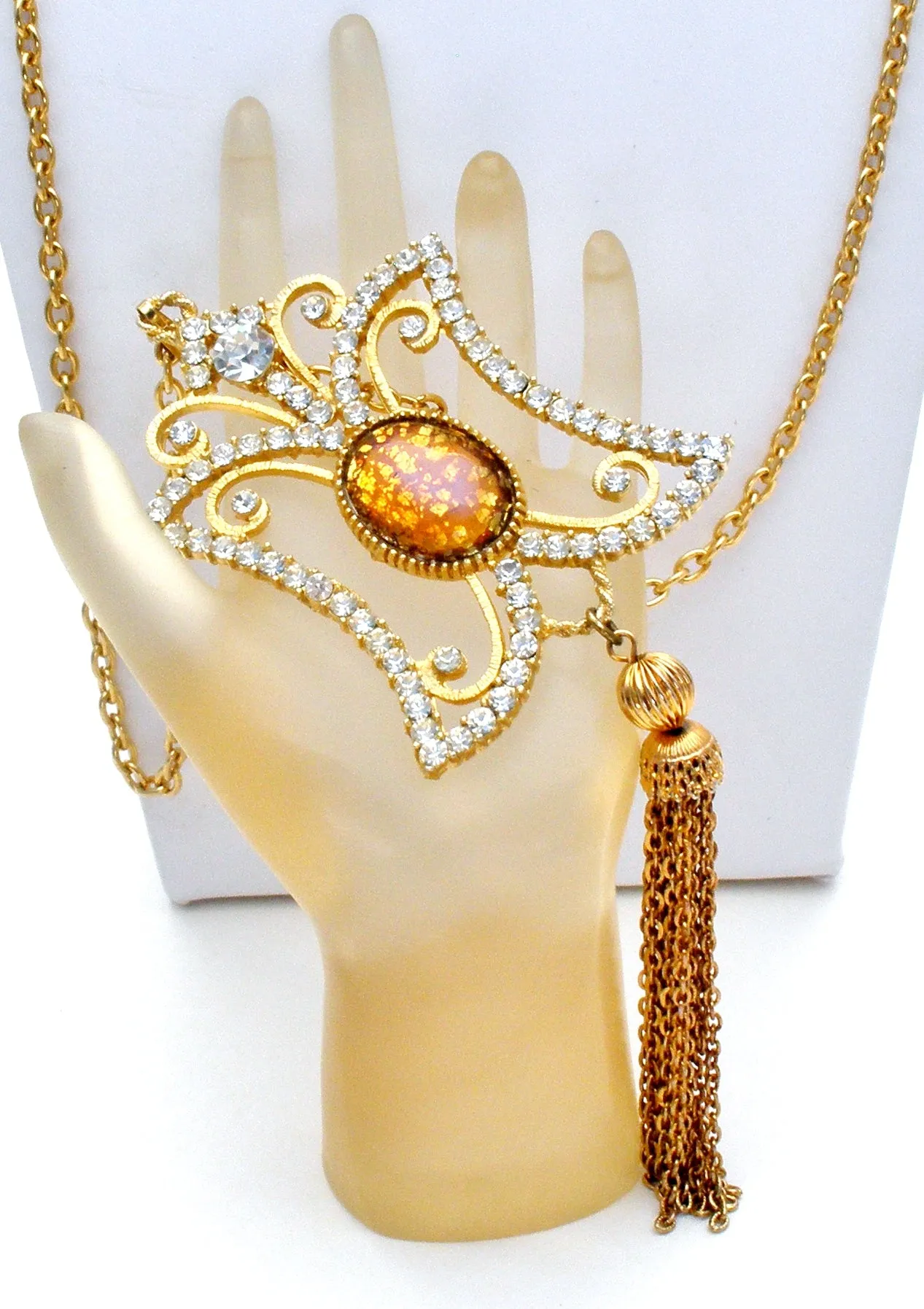 Dodd's Faux Opal & Rhinestone Necklace Vintage