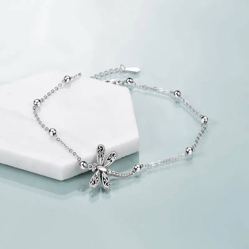 Dragonfly Anklet Sterling Silver Dragonfly Ankle Bracelet Dragonfly Jewelry for Women Gifts