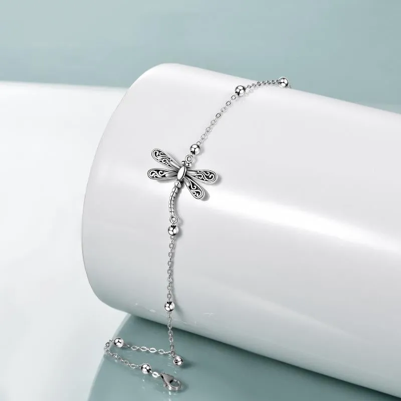 Dragonfly Anklet Sterling Silver Dragonfly Ankle Bracelet Dragonfly Jewelry for Women Gifts