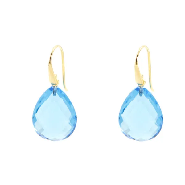 Earrings - Drop Almond Shape Blue Topaz & Gold Plated Sterling Silver