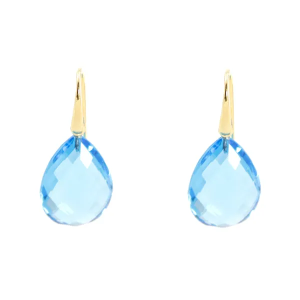 Earrings - Drop Almond Shape Blue Topaz & Gold Plated Sterling Silver