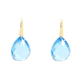 Earrings - Drop Almond Shape Blue Topaz & Gold Plated Sterling Silver