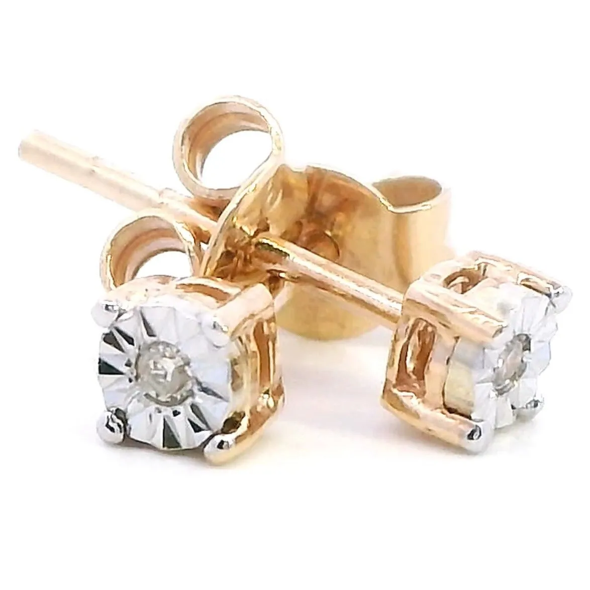 Elegant 9ct Yellow & White Gold Diamond Stud Earrings