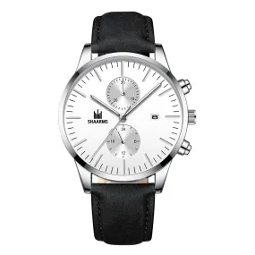 Elegant Business Men 'S Watch Simple Fake Eyes With Calendar Quartz Leather-Belt Watch Men 'S