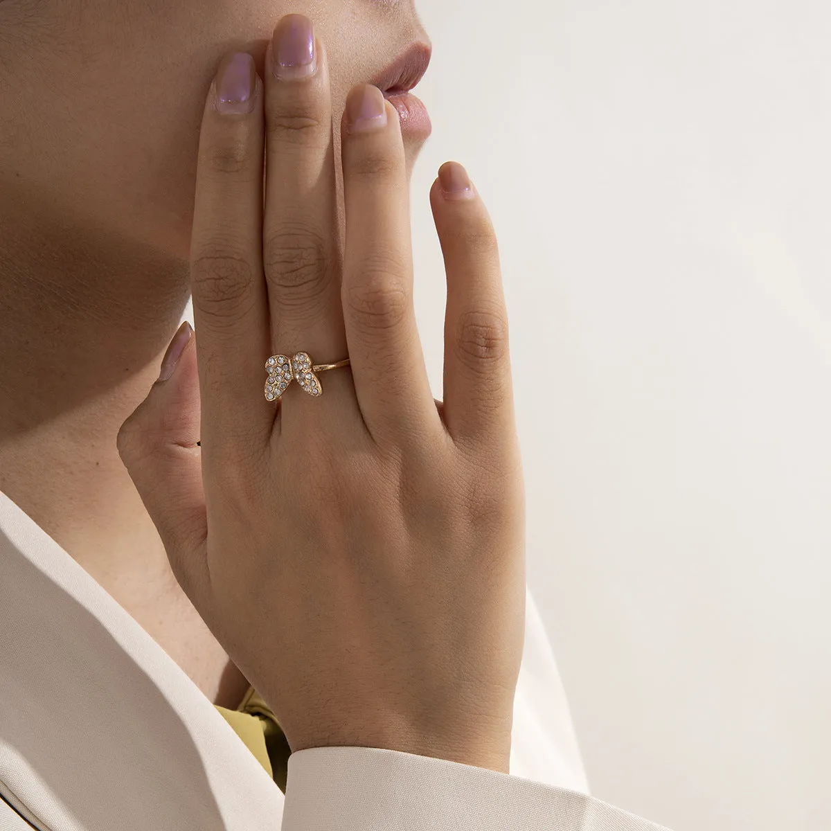 Elegant Butterfly and Geometric Zircon Bracelet and Ring Set