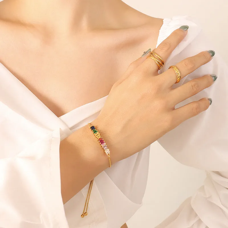 Elegant Zircon Bracelet with Gold-Plated Titanium Chain