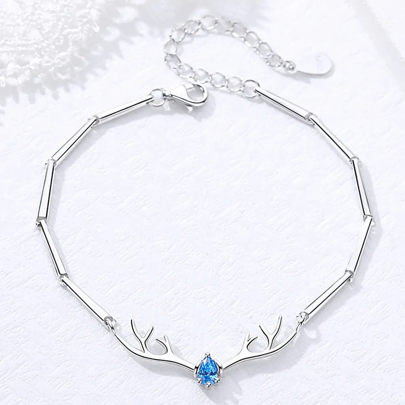 Elk Antler with Zircon Silver Bracelet for Women