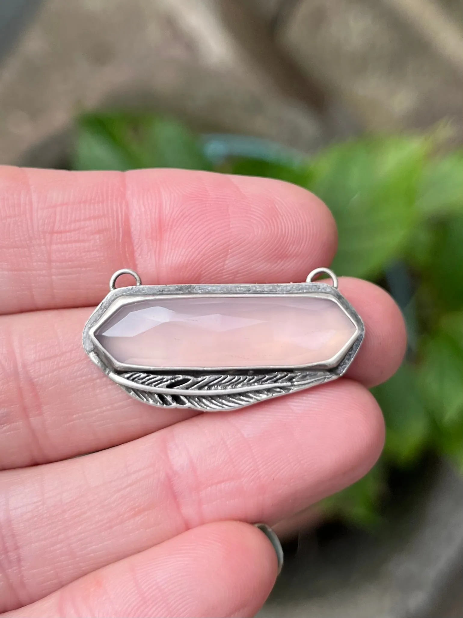 Elongated Chalcedony Feather Necklace