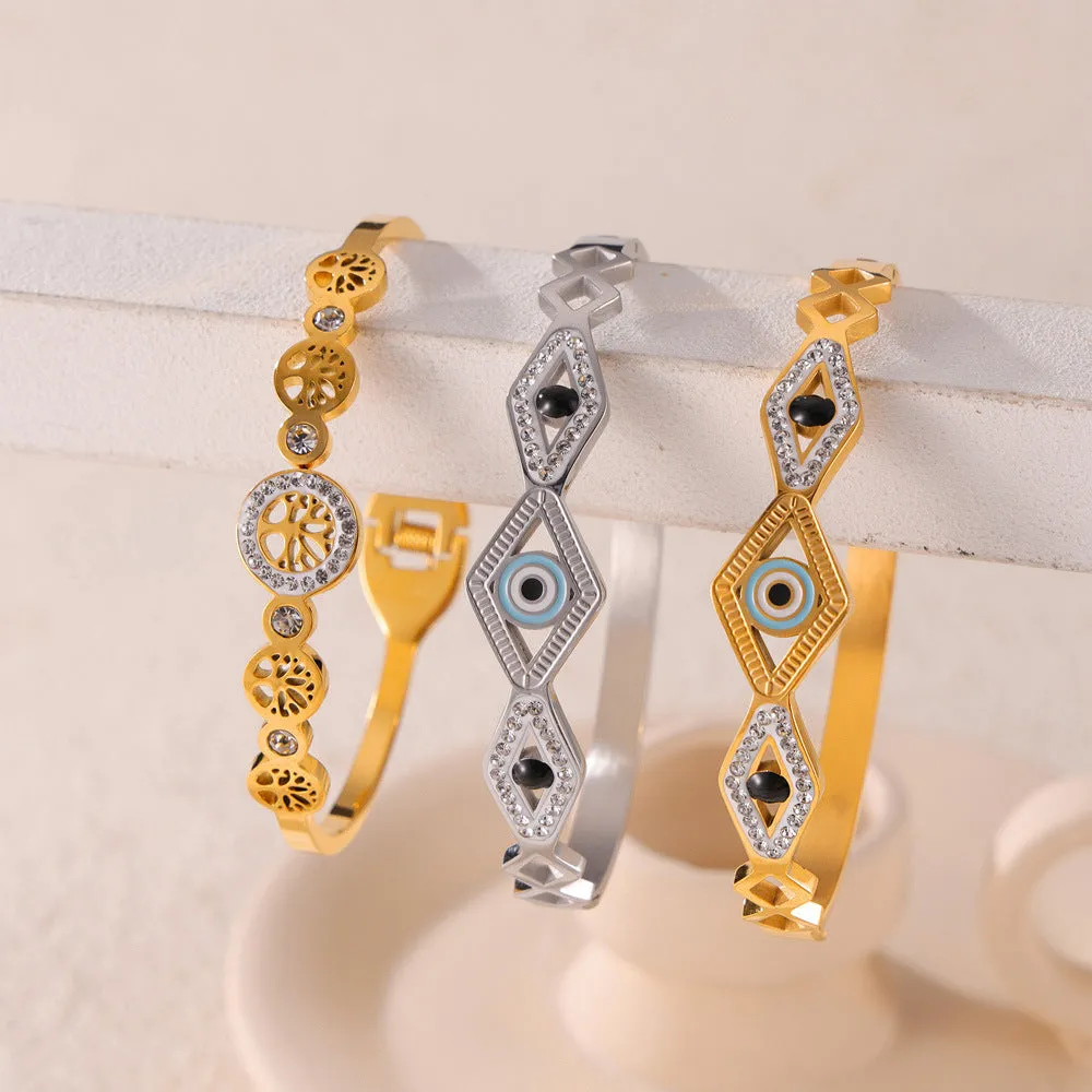 Enchanting Tree of Life Zircon-Embellished Bracelet crafted from Titanium Steel