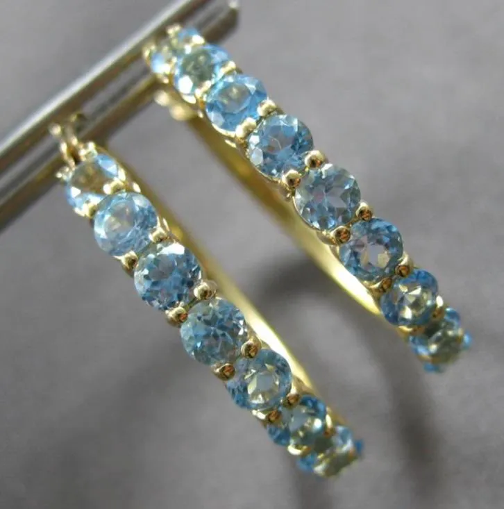 ESTATE 2.0CT AAA BLUE TOPAZ 14K YELLOW GOLD CLASSIC HOOP HANGING EARRINGS #27910