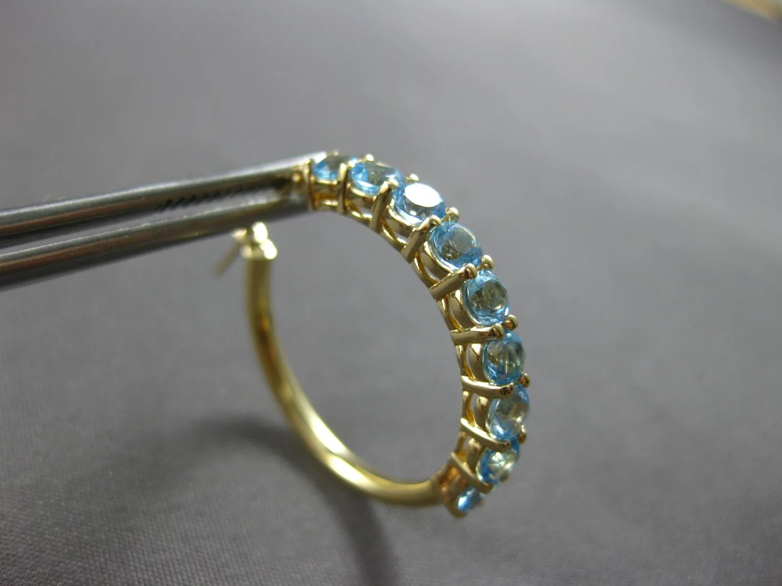 ESTATE 2.0CT AAA BLUE TOPAZ 14K YELLOW GOLD CLASSIC HOOP HANGING EARRINGS #27910