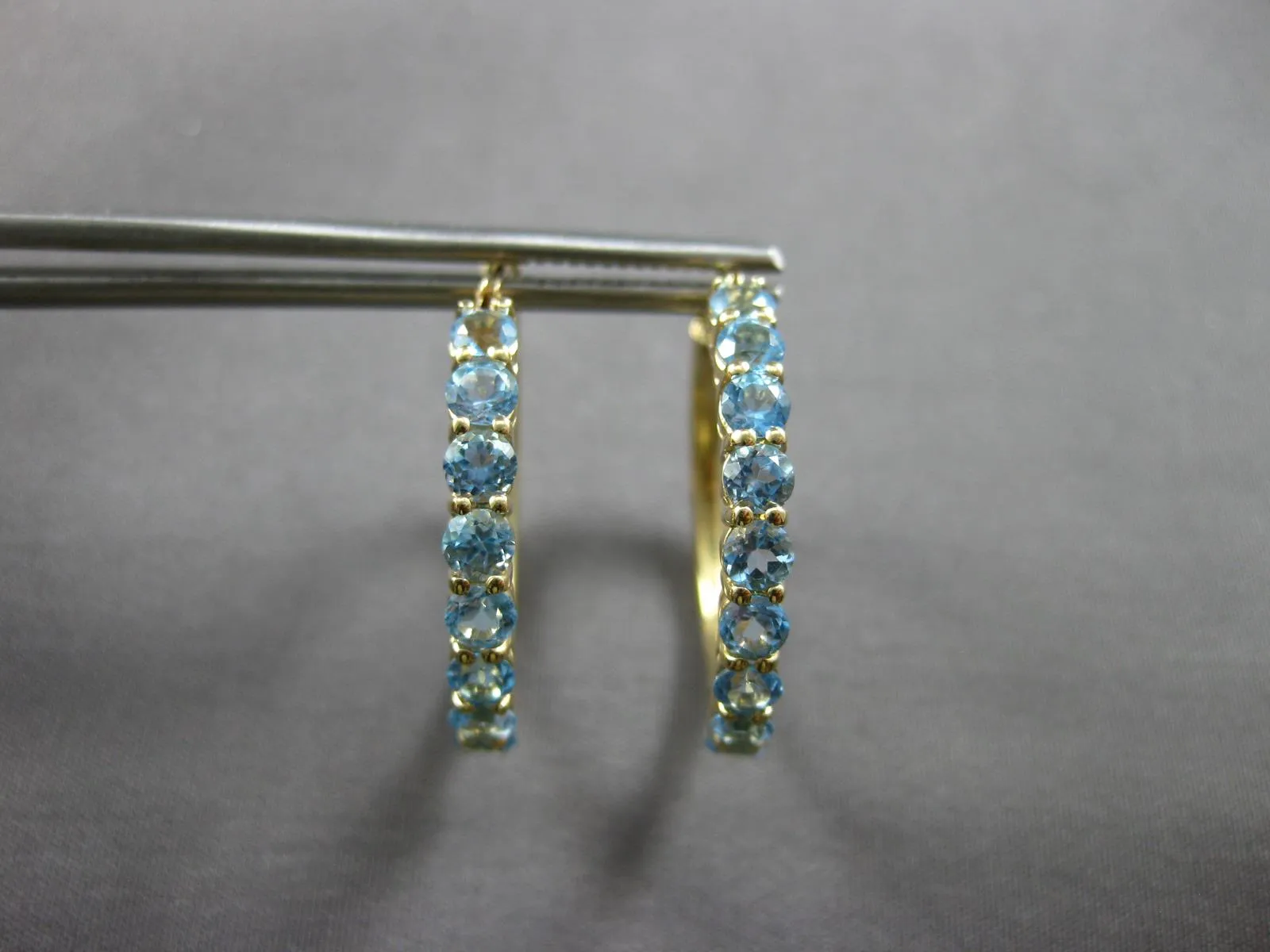 ESTATE 2.0CT AAA BLUE TOPAZ 14K YELLOW GOLD CLASSIC HOOP HANGING EARRINGS #27910