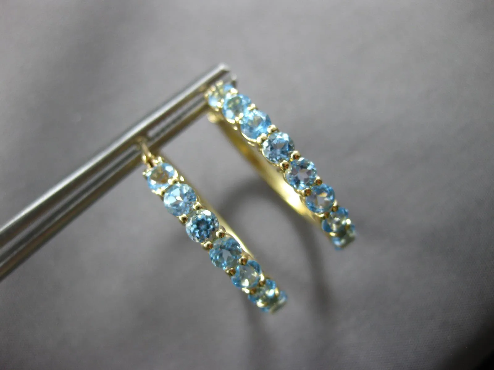 ESTATE 2.0CT AAA BLUE TOPAZ 14K YELLOW GOLD CLASSIC HOOP HANGING EARRINGS #27910