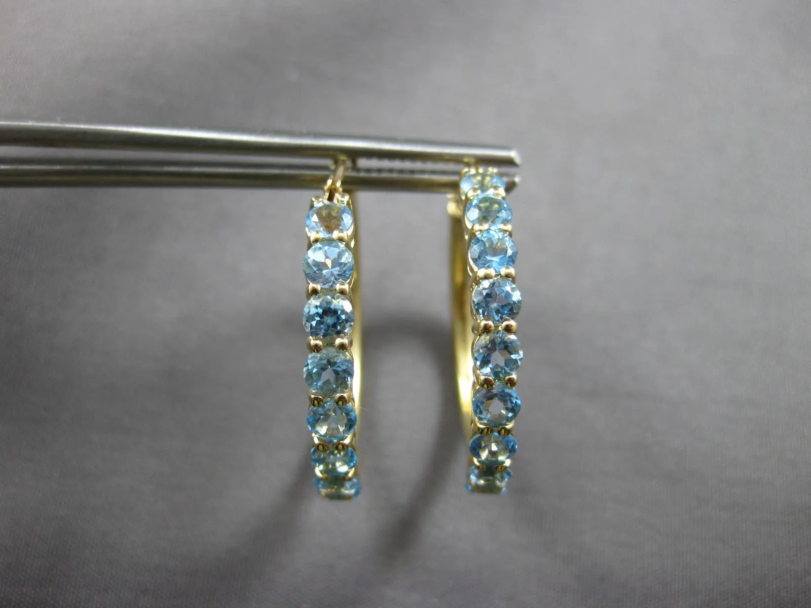 ESTATE 2.0CT AAA BLUE TOPAZ 14K YELLOW GOLD CLASSIC HOOP HANGING EARRINGS #27910