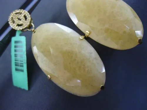 ESTATE EXTRA LARGE .50CT AAA TOPAZ & AVENTURINE 18K YELLOW GOLD HANGING EARRINGS