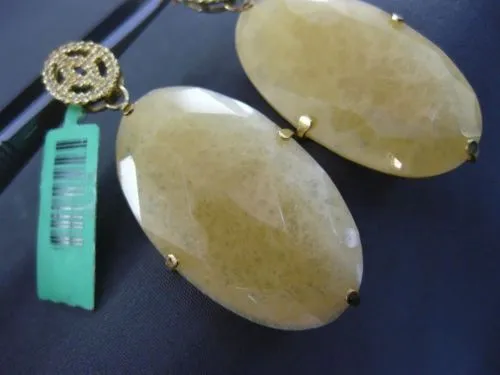 ESTATE EXTRA LARGE .50CT AAA TOPAZ & AVENTURINE 18K YELLOW GOLD HANGING EARRINGS
