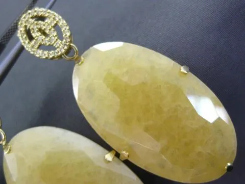 ESTATE EXTRA LARGE .50CT AAA TOPAZ & AVENTURINE 18K YELLOW GOLD HANGING EARRINGS