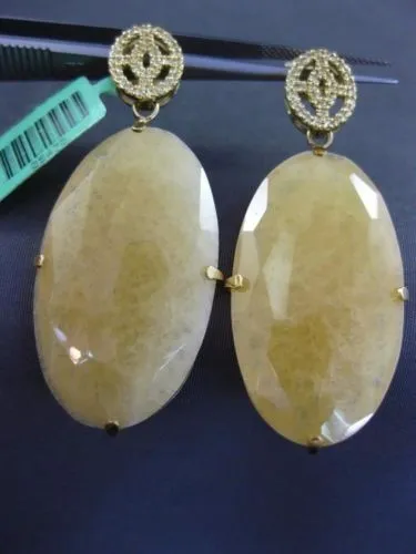 ESTATE EXTRA LARGE .50CT AAA TOPAZ & AVENTURINE 18K YELLOW GOLD HANGING EARRINGS