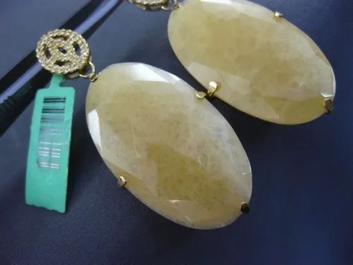 ESTATE EXTRA LARGE .50CT AAA TOPAZ & AVENTURINE 18K YELLOW GOLD HANGING EARRINGS