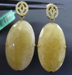 ESTATE EXTRA LARGE .50CT AAA TOPAZ & AVENTURINE 18K YELLOW GOLD HANGING EARRINGS