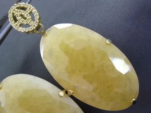 ESTATE EXTRA LARGE .50CT AAA TOPAZ & AVENTURINE 18K YELLOW GOLD HANGING EARRINGS