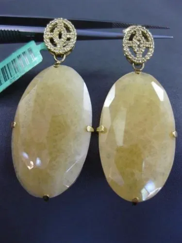 ESTATE EXTRA LARGE .50CT AAA TOPAZ & AVENTURINE 18K YELLOW GOLD HANGING EARRINGS