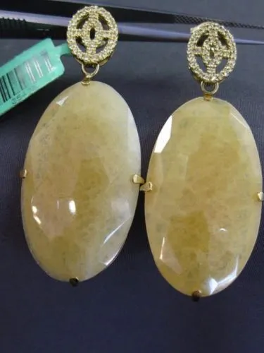ESTATE EXTRA LARGE .50CT AAA TOPAZ & AVENTURINE 18K YELLOW GOLD HANGING EARRINGS