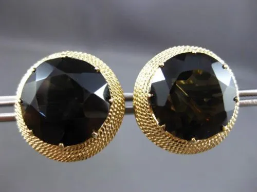 ESTATE LARGE 14K YELLOW GOLD 3D EXTRA FACET SMOKY TOPAZ MILGRAIN EARRINGS #2975