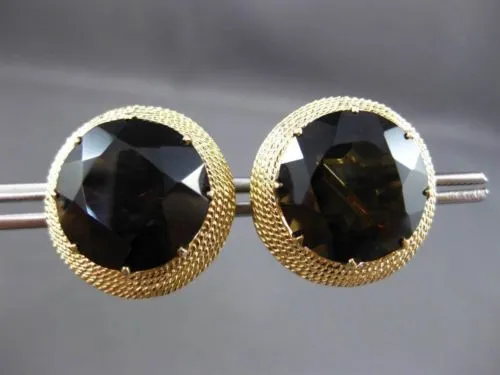 ESTATE LARGE 14K YELLOW GOLD 3D EXTRA FACET SMOKY TOPAZ MILGRAIN EARRINGS #2975