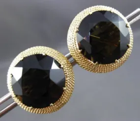 ESTATE LARGE 14K YELLOW GOLD 3D EXTRA FACET SMOKY TOPAZ MILGRAIN EARRINGS #2975