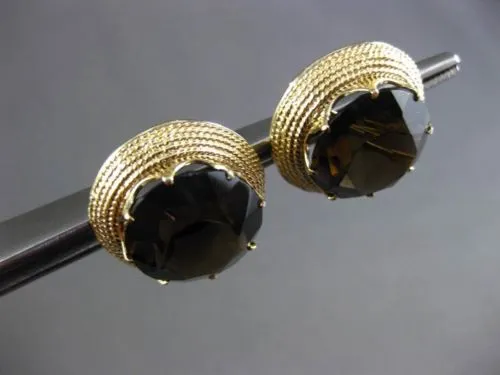 ESTATE LARGE 14K YELLOW GOLD 3D EXTRA FACET SMOKY TOPAZ MILGRAIN EARRINGS #2975