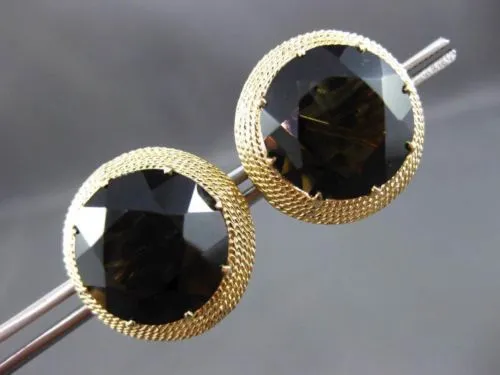 ESTATE LARGE 14K YELLOW GOLD 3D EXTRA FACET SMOKY TOPAZ MILGRAIN EARRINGS #2975