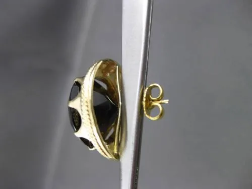 ESTATE LARGE 14K YELLOW GOLD 3D EXTRA FACET SMOKY TOPAZ MILGRAIN EARRINGS #2975