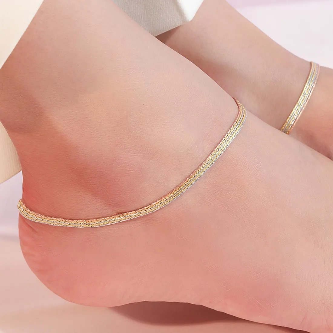 Eternal Layered Triple Tone Plated 925 Sterling Silver Chain Anklet