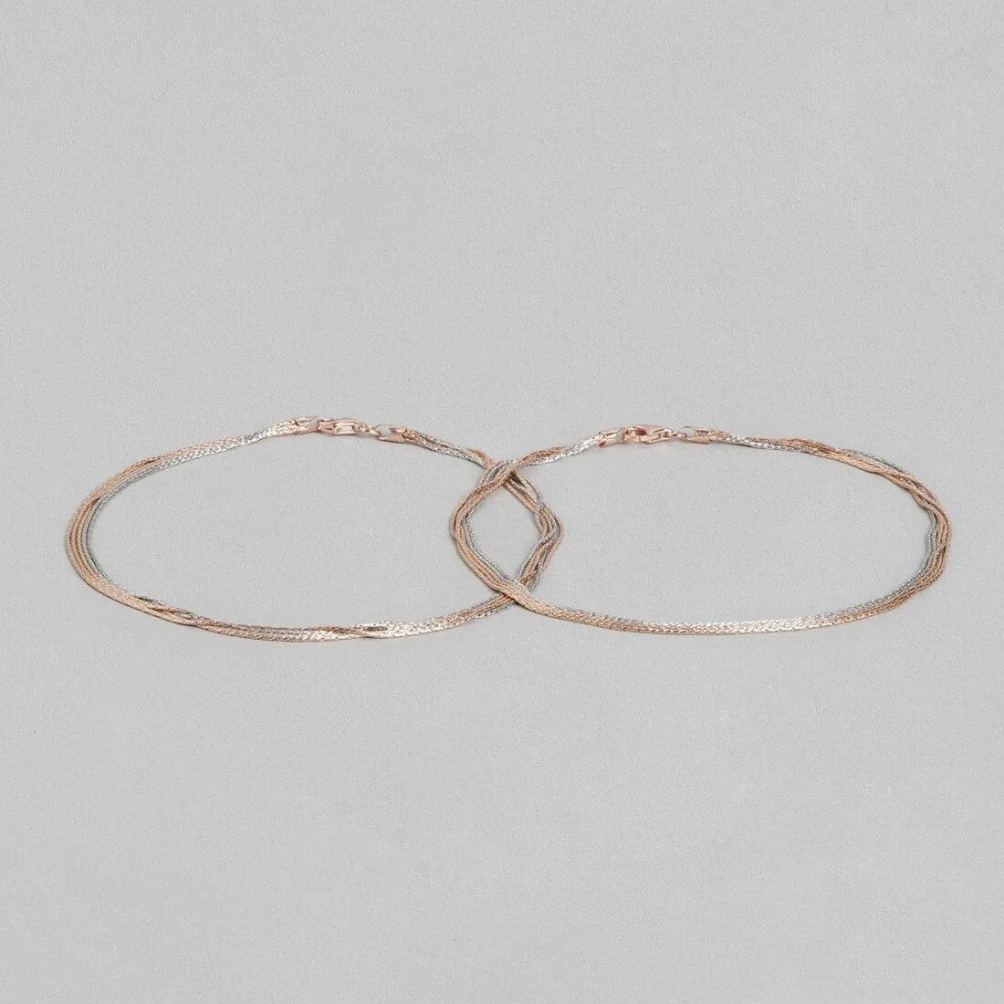 Eternal Layered Triple Tone Plated 925 Sterling Silver Chain Anklet