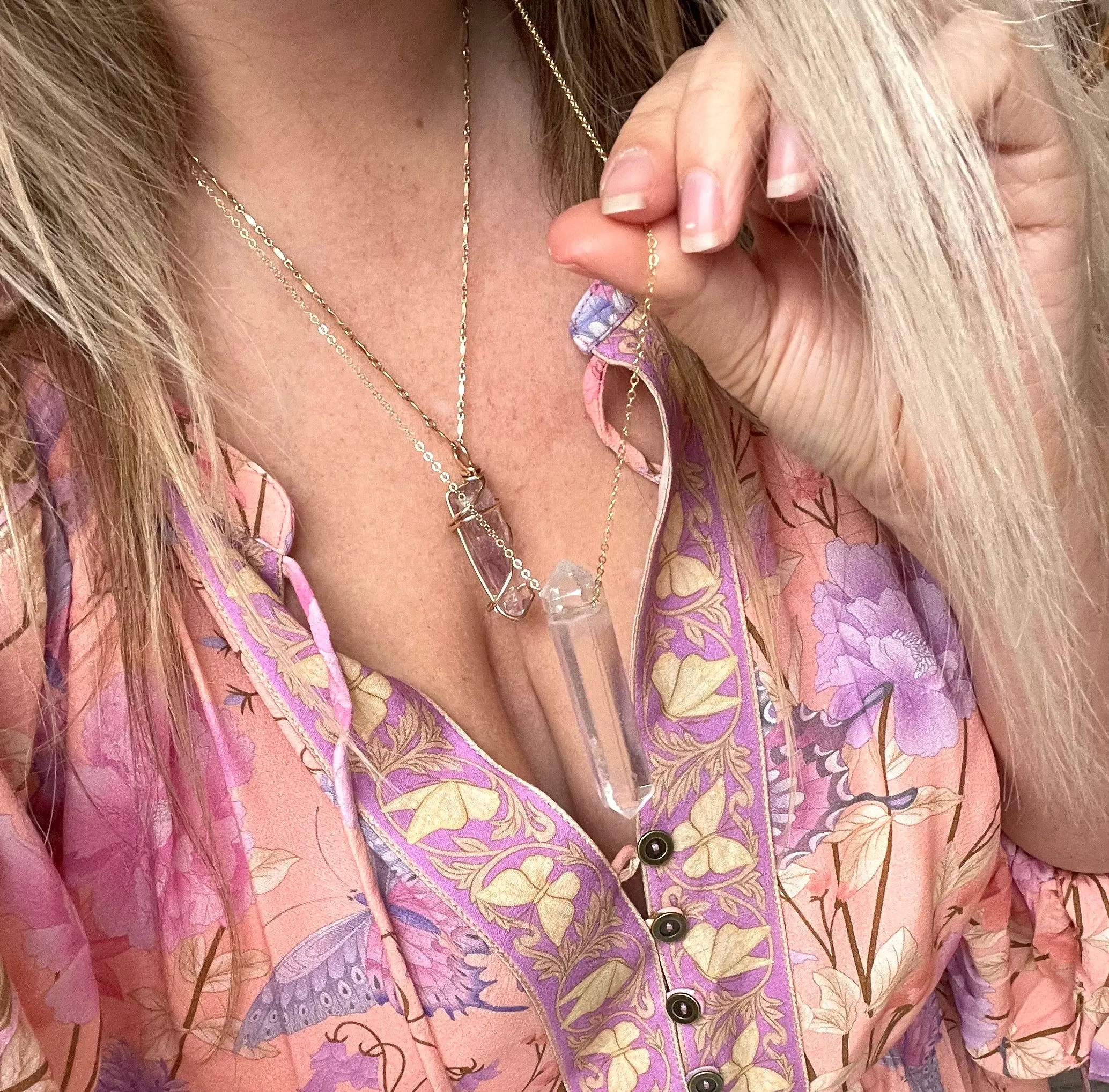 Extra Large Clear Quartz Point Free Flowing Pendant on Long Chain