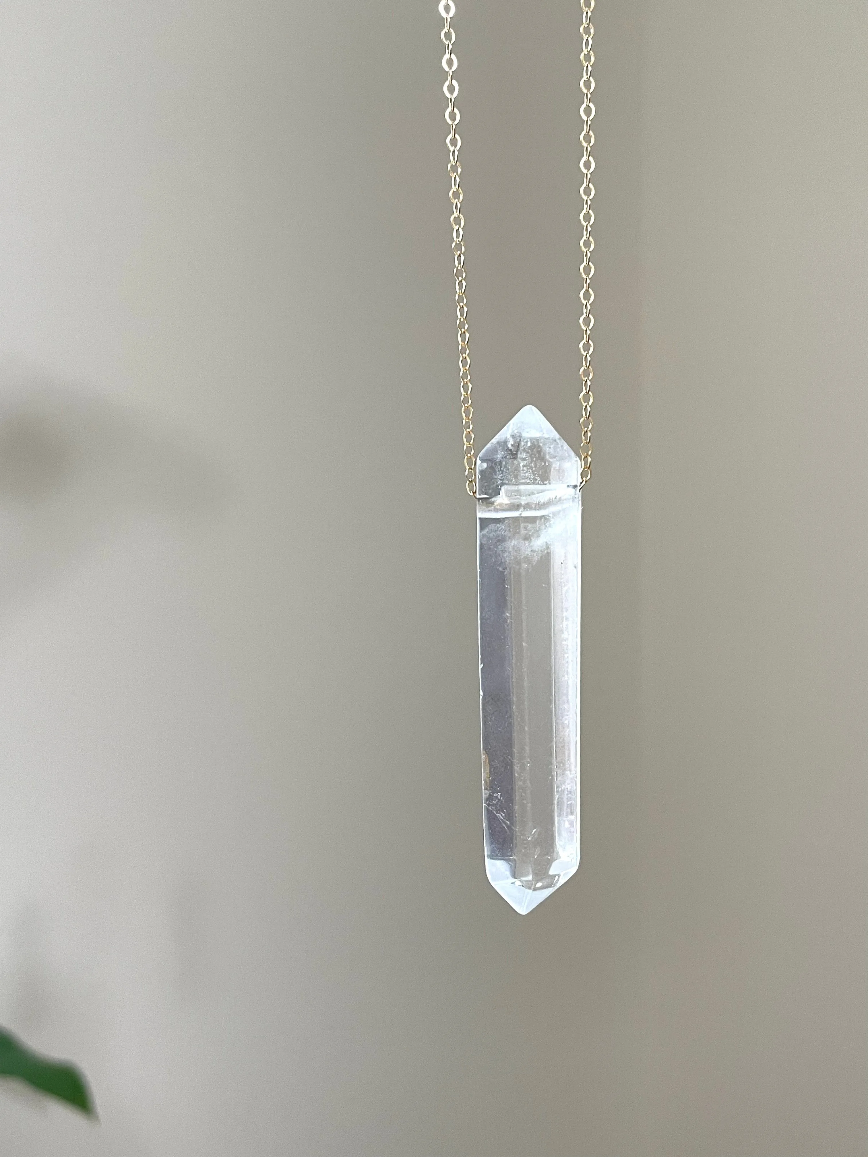 Extra Large Clear Quartz Point Free Flowing Pendant on Long Chain