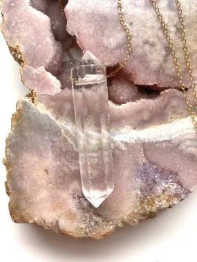 Extra Large Clear Quartz Point Free Flowing Pendant on Long Chain