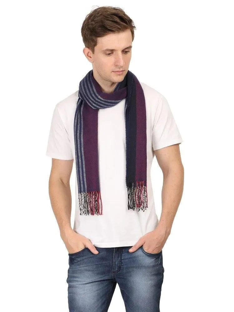 FabSeasons Blue Stripes Men's Casual Self Design Acrylic Woolen Muffler, Scarf