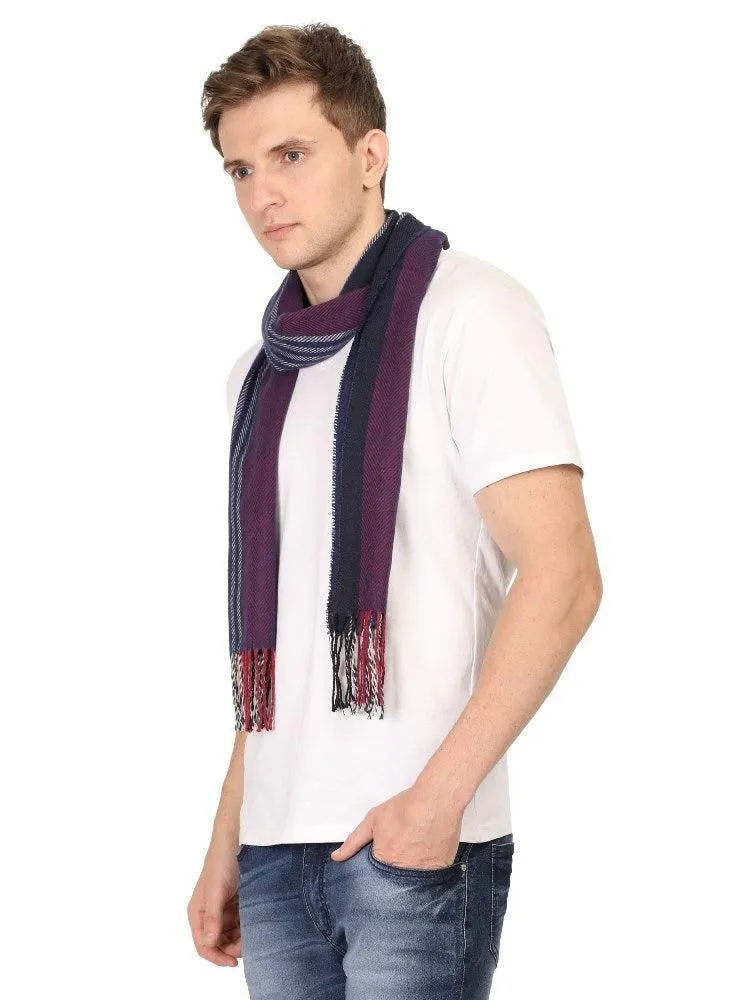 FabSeasons Blue Stripes Men's Casual Self Design Acrylic Woolen Muffler, Scarf