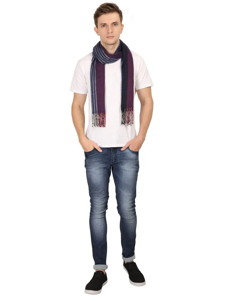 FabSeasons Blue Stripes Men's Casual Self Design Acrylic Woolen Muffler, Scarf