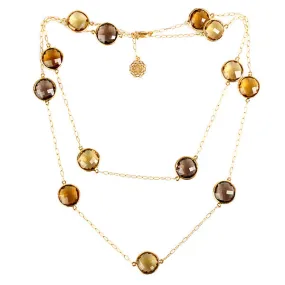 Facted Quartz 18k Yellow Gold Link Chain Multilayer Lariat Necklace Gift