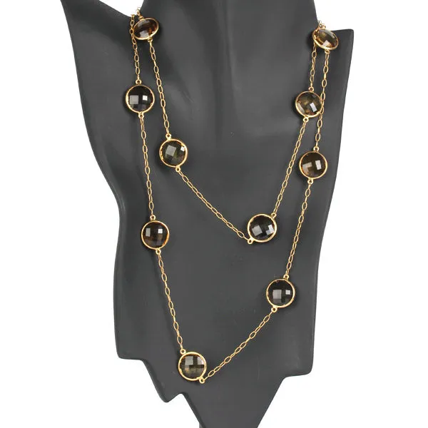 Facted Quartz 18k Yellow Gold Link Chain Multilayer Lariat Necklace Gift