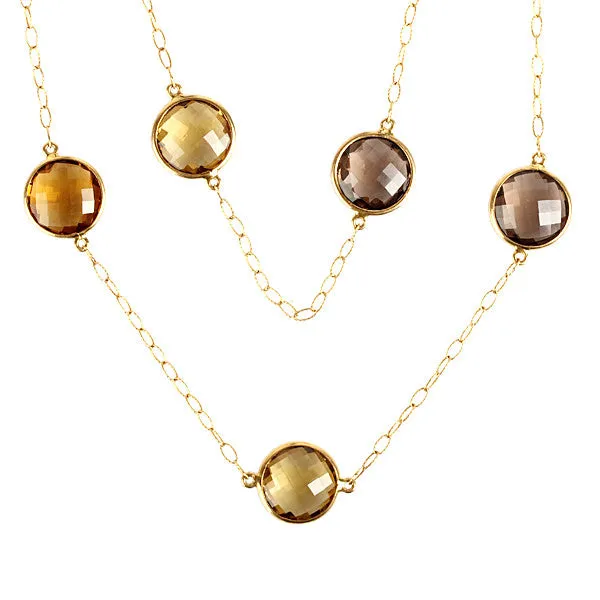 Facted Quartz 18k Yellow Gold Link Chain Multilayer Lariat Necklace Gift
