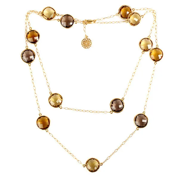 Facted Quartz 18k Yellow Gold Link Chain Multilayer Lariat Necklace Gift