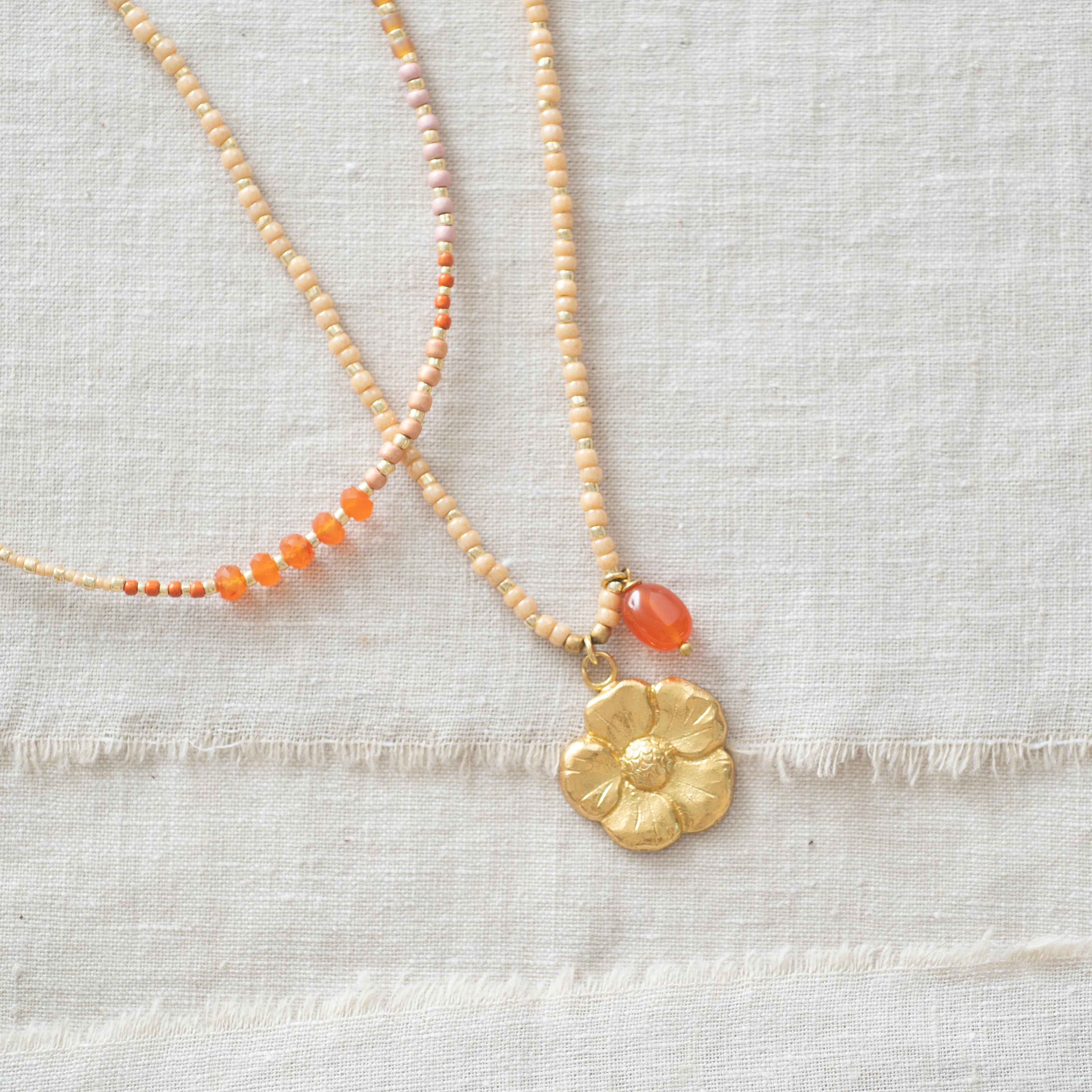 Fantasy Carnelian Poppy Gold Coloured Necklace - A Beautiful Story