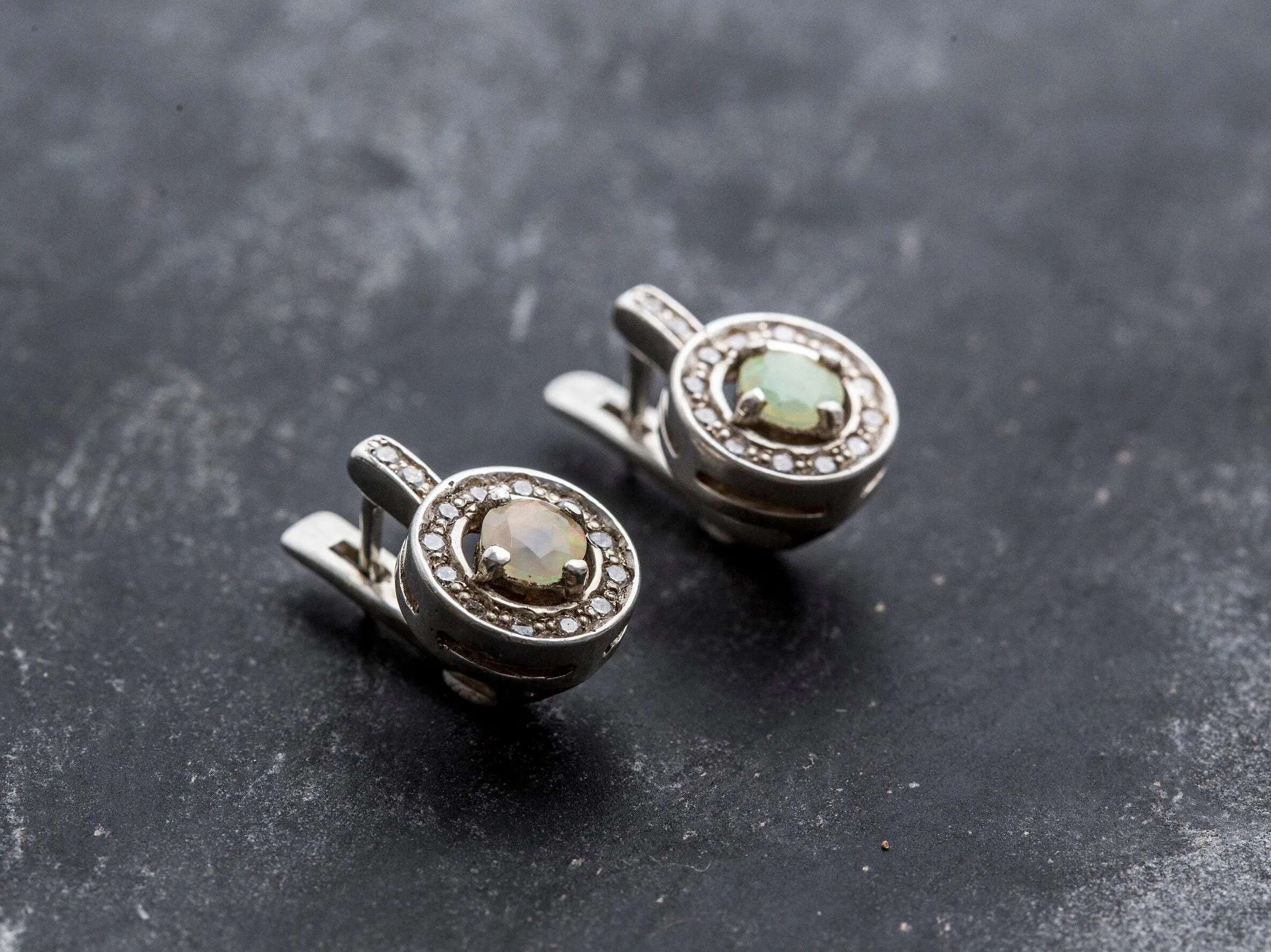 Fire Opal Earrings - Opal Cluster Studs - Dainty Opal Earrings