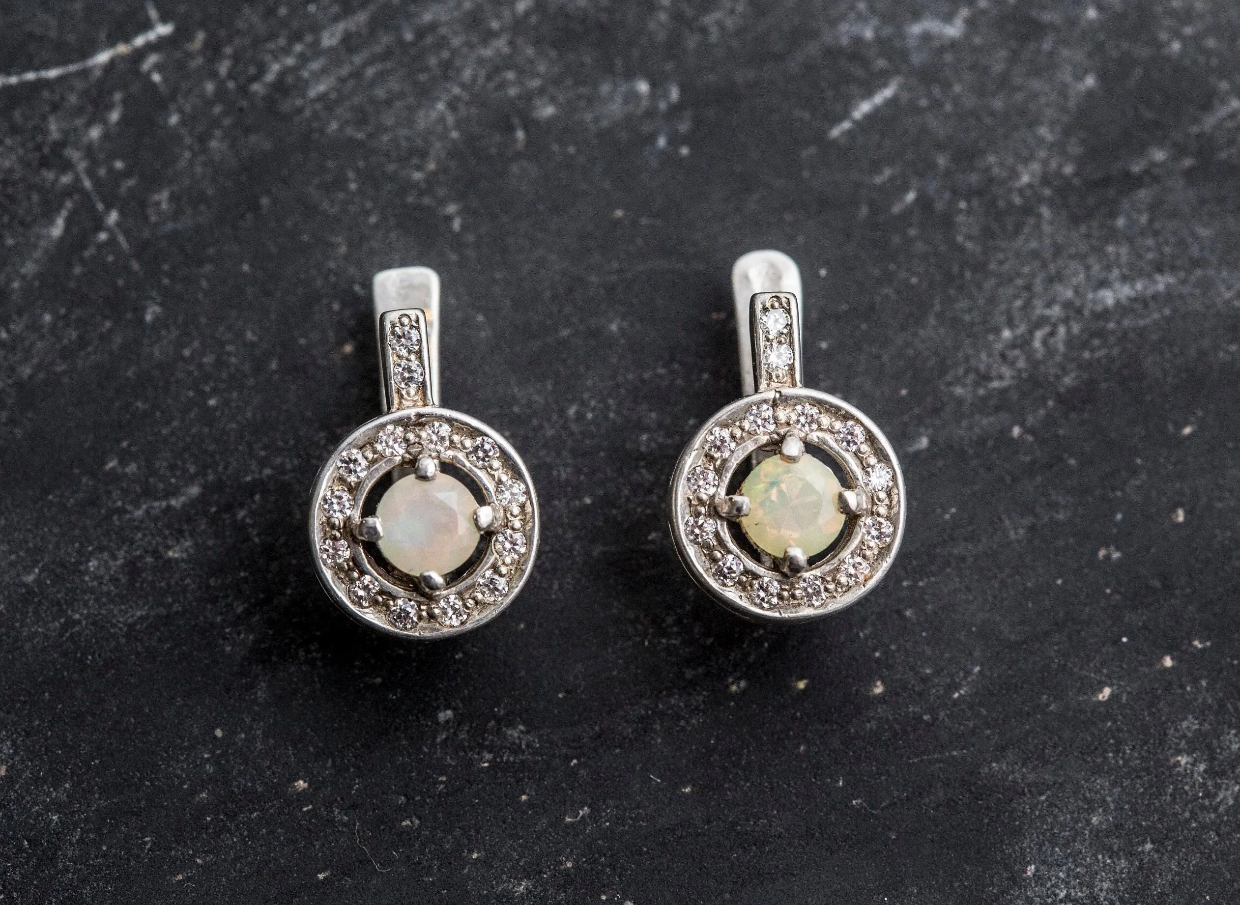 Fire Opal Earrings - Opal Cluster Studs - Dainty Opal Earrings